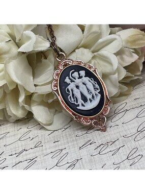 Rose Gold Victorian Cameo 3 graces muses muse Dancers necklace black Jewelry